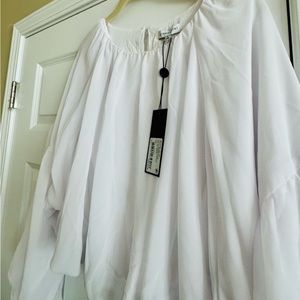 Gianni Bini Woven Marissa Chifton Round Gathered neck Blouse. Size Large.